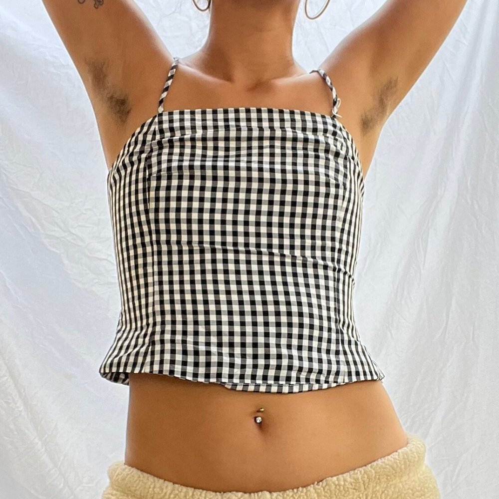 1990s Ann Taylor black and white gingham print silk bodice size XS